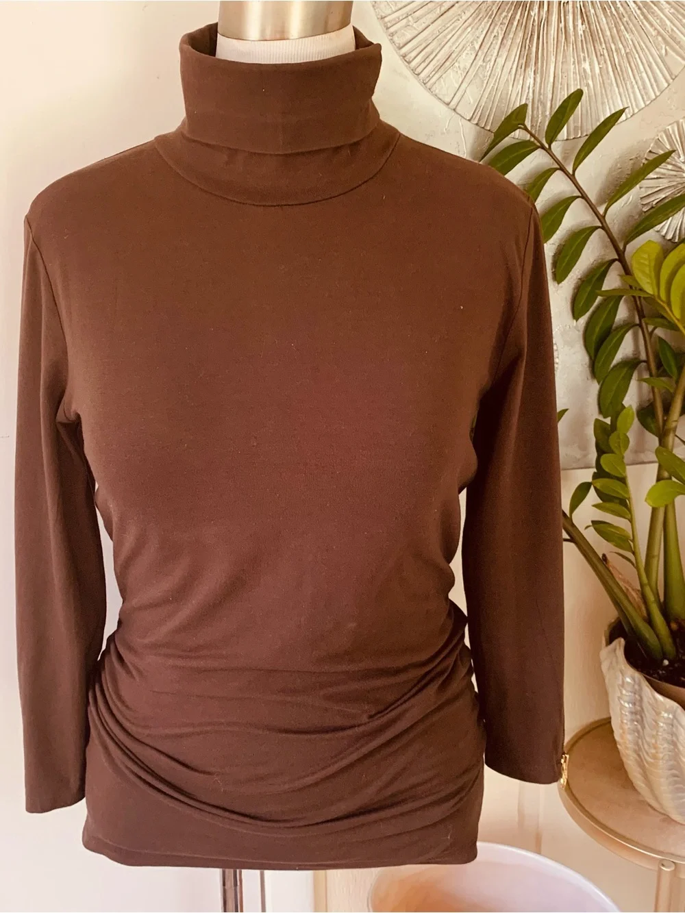 NWTMichael Kors brown cotton  turtleneck sweater logo zipper sleeves size M